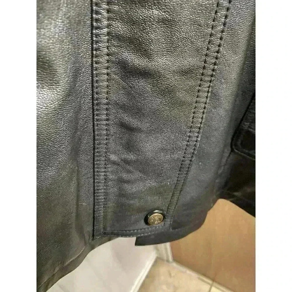 Vintage Real Leather Hooded Jacket Zip And Button Heavy Size M Pockets *Read* - Picture 3 of 16